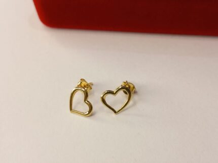 BRINCOS CORAÇÃO, O PAR, VAZADOS, PEQUENO, 10MM, TARRAXAS BORBOLETA, EM OURO AMARELO 18K