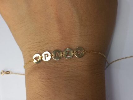 PULSEIRA PAZ, FEMININA, DELICADA, MALHA FINA, MEDALHAS 06MM, 19CM, EM OURO AMARELO 18K