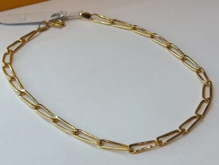 PULSEIRA UNISSEX MODELO ELOS ALONGADOS, FINOS E OCADA, 21CM X 3,5MM EM OURO AMARELO 18K